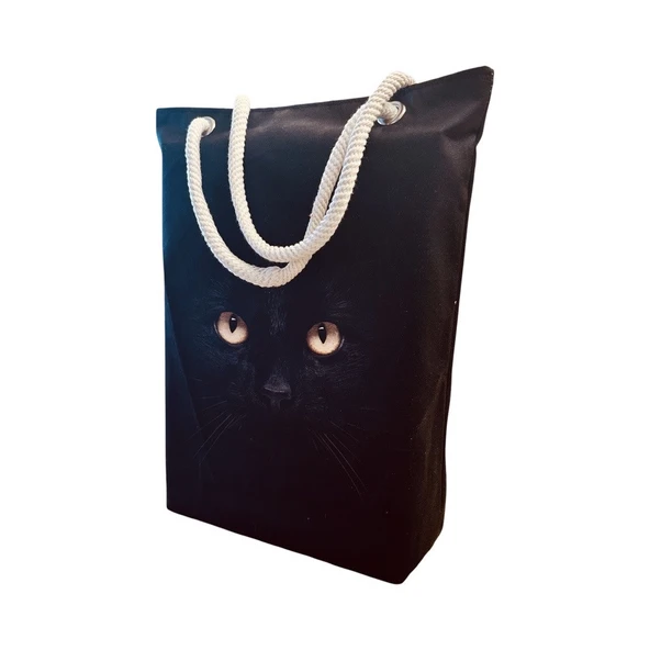 Kadın Kanvas Plaj ve Alışveriş Çantası - Siyah Kedi Desen ürün görseli