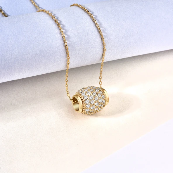 14 Ayar Mikron Kaplama Taşlı Yuvarlanan Fıçı Formlu Modern Gümüş Kolye - CNS00666 ürün görseli 1