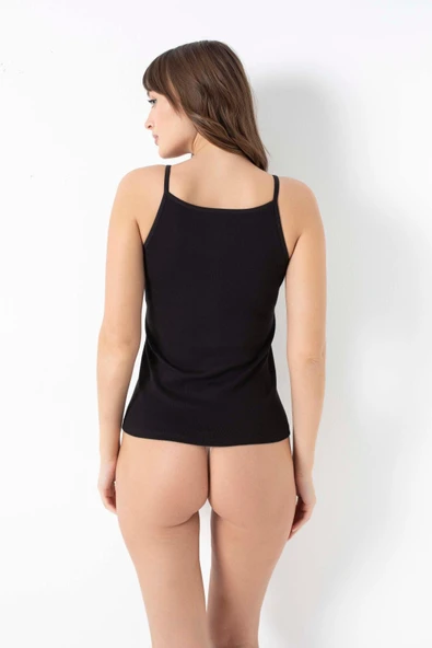 MDB MdbShop Likralı Pamuklu İp Askılı Siyah Atlet - Resim 2