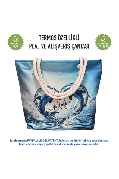 Termal Isı Yalıtımlı, Sıcak ve Soğuk Muhafazalı Kadın Çanta-yunuslar Desen ürün görseli