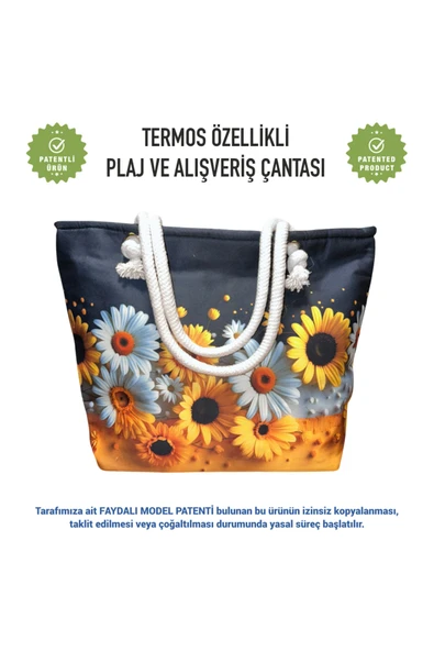 Termal Isı Yalıtımlı, Sıcak ve Soğuk Muhafazalı Kadın Çanta - Papatya Desen ürün görseli