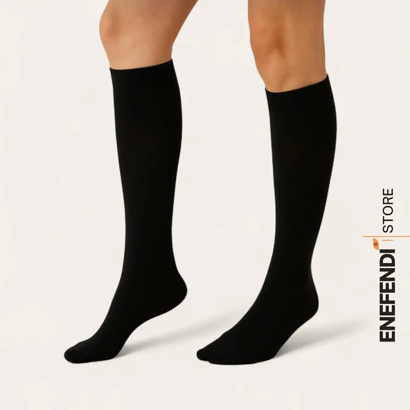 ANNE ÇORABI DİZALTI KALIN SICAK LİKRALI ESNEK YÜNLÜ RAHAT ÇORAP 36-40 SİYAH HEDİYE - Resim 3