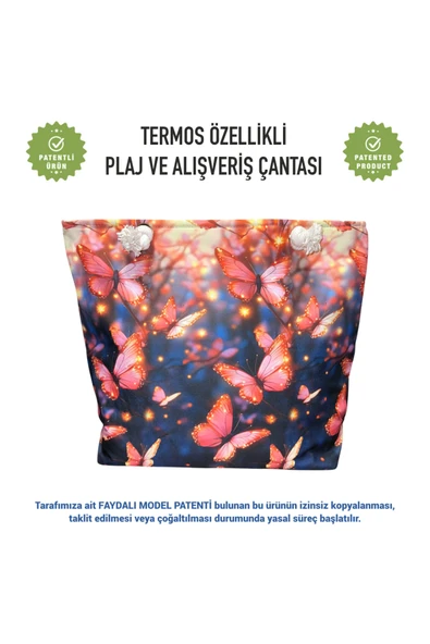 Termal Isı Yalıtımlı, Sıcak ve Soğuk Muhafazalı Kadın Çanta-Kelebek Desen - Resim 2