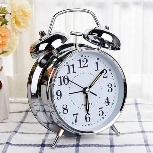 MDB Gümüş Renk Metal Çalar Masa Saati - Resim 3