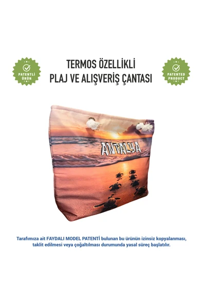 Termal Isı Yalıtımlı, Sıcak ve Soğuk Muhafazalı Kadın Çanta-Caretta Desen - Resim 3