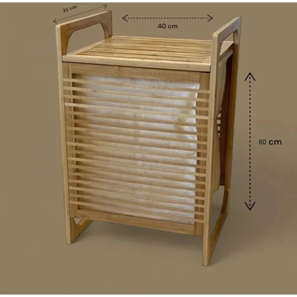 Orta Boy Ahşap Bambu Kirli Sepeti 40x35x60 - 2
