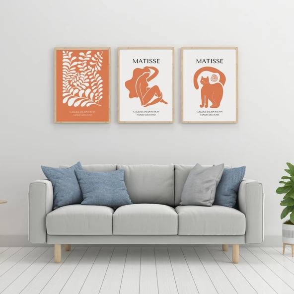 Turuncunun Büyüsü Matisse  Duvar Tablosu Çerçeveli 3'lü Set Ahşap Renk 30 x 42 Boyut/Ebat ürün görseli