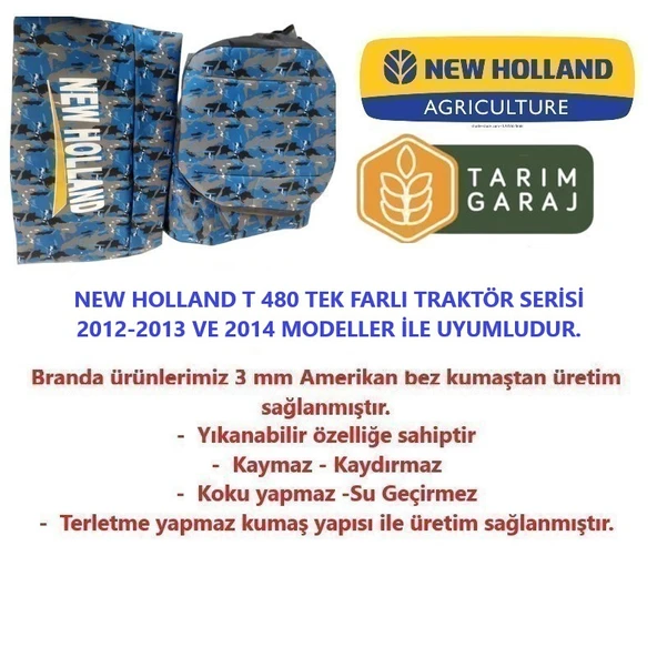 New Holland T 480 Tek Farlı Model Traktör Kılıfı Branda 2012-2014 Arası - Resim 5