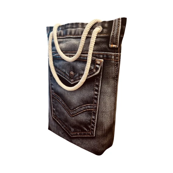 Kadın Kanvas Plaj  ve Alışveriş Çantası - Kot Desen ürün görseli