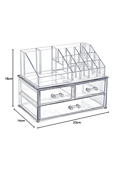 Şeffaf Akrilik Makyaj ve Takı Organizeri – 3 Katlı Çekmeceli Düzenleyici, Kompakt ve Dayanıklı - Resim 6
