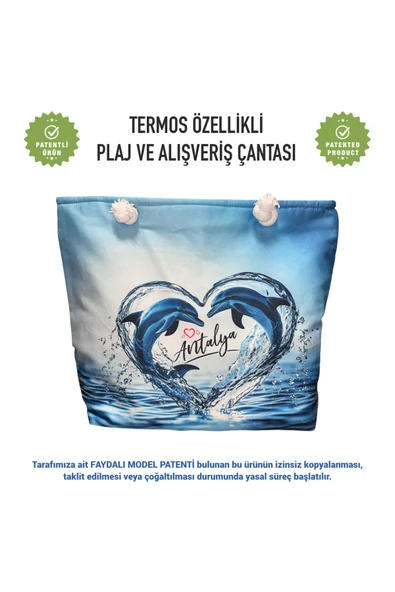 Termal Isı Yalıtımlı, Sıcak ve Soğuk Muhafazalı Kadın Çanta-yunuslar Desen - Resim 2