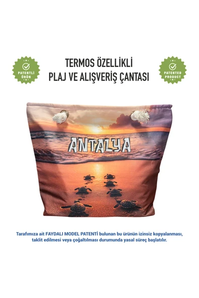 Termal Isı Yalıtımlı, Sıcak ve Soğuk Muhafazalı Kadın Çanta-Caretta Desen - Resim 2