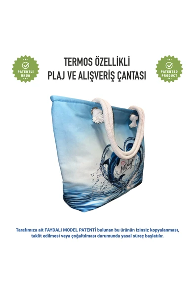 Termal Isı Yalıtımlı, Sıcak ve Soğuk Muhafazalı Kadın Çanta-yunuslar Desen - Resim 3