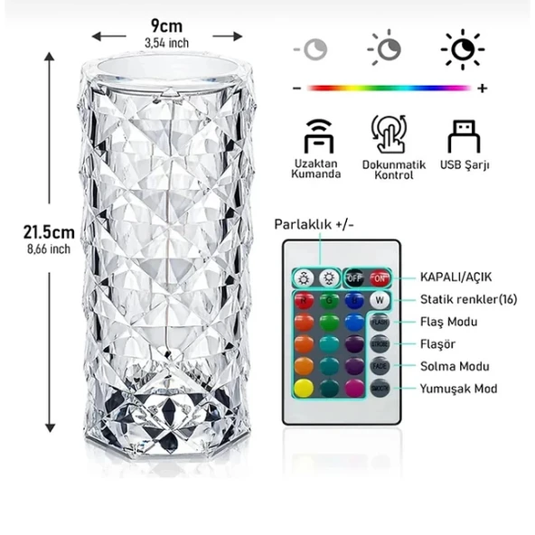 MDB Kristal LED Kumandalı Ve Dokunmatik Masa Lambası - Resim 2