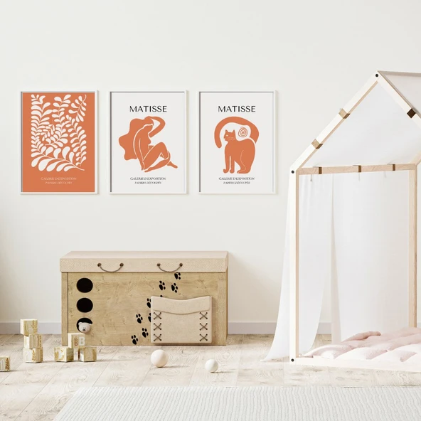 Turuncunun Büyüsü Matisse Duvar Tablosu Çerçeveli 3'lü Set Beyaz Renk 21 x 30 Boyut/Ebat - 2