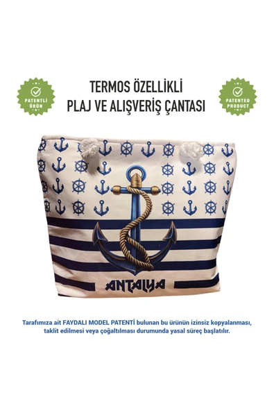Termal Isı Yalıtımlı, Sıcak ve Soğuk Muhafazalı Kadın Çanta-Çapa Desen - Resim 2