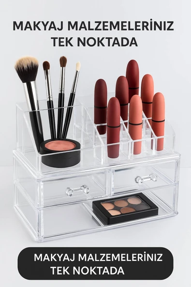 Şeffaf Akrilik Makyaj ve Takı Organizeri – 3 Katlı Çekmeceli Düzenleyici, Kompakt ve Dayanıklı - Resim 2