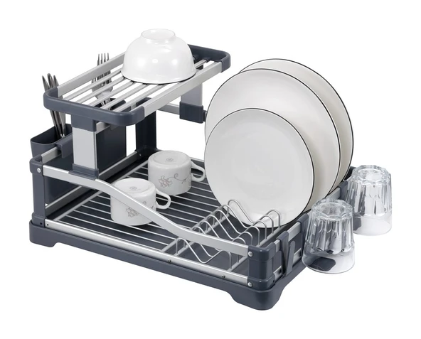 Elips Alüminyum Bulaşıklık Paslanmaz 2 Katlı Bardak Tabak Kurutma Sepeti