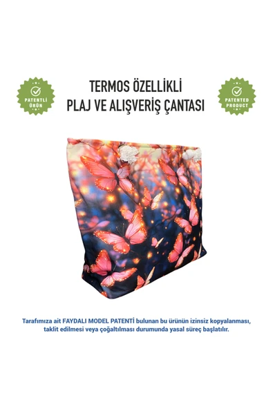 Termal Isı Yalıtımlı, Sıcak ve Soğuk Muhafazalı Kadın Çanta-Kelebek Desen - Resim 3