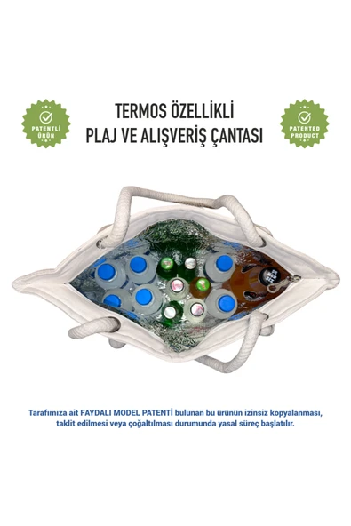Termal Isı Yalıtımlı, Sıcak ve Soğuk Muhafazalı Kadın Çanta-Çapa Desen - Resim 4