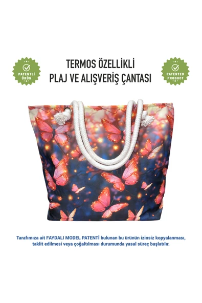 Termal Isı Yalıtımlı, Sıcak ve Soğuk Muhafazalı Kadın Çanta-Kelebek Desen ürün görseli