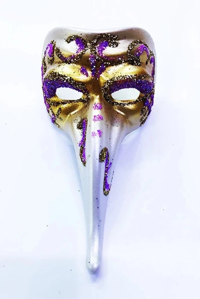 Fuşya Renk İşlemeli Seramik Malzemeden İmal Venedik Uzun Maske Magnet - 1
