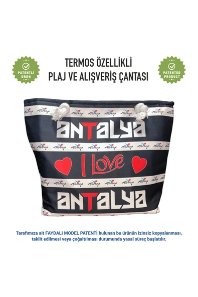 Termal Isı Yalıtımlı, Sıcak ve Soğuk Muhafazalı Kadın Çanta - Love Antalya Desen - Resim 2