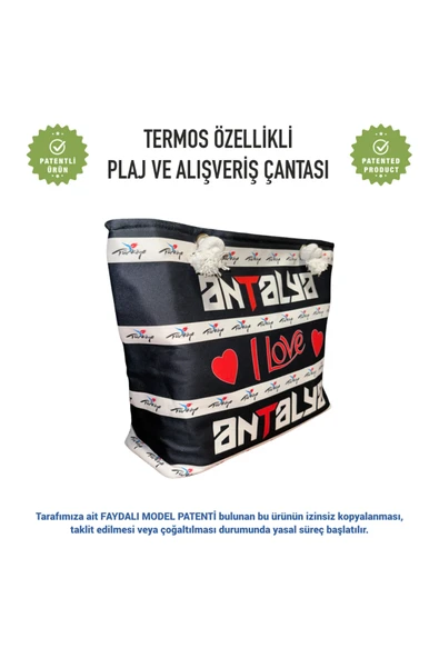 Termal Isı Yalıtımlı, Sıcak ve Soğuk Muhafazalı Kadın Çanta - Love Antalya Desen - Resim 3