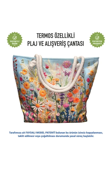 Termal Isı Yalıtımlı, Sıcak ve Soğuk Muhafazalı Kadın Çanta - Çiçekler Desen ürün görseli