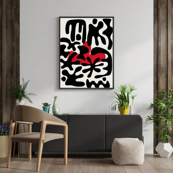 Kırmızı Siyah Kalabalık Duvar Tablosu Çerçeveli 3'lü Set Siyah Renk 21 x 30 Boyut/Ebat - 3