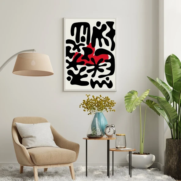 Kırmızı Siyah Kalabalık Duvar Tablosu Çerçeveli 3'lü Set Beyaz Renk 21 x 30 Boyut/Ebat - 3