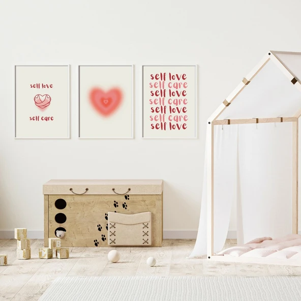 Self Love Care  Duvar Tablosu Çerçeveli 3'lü Set Beyaz Renk 35 x 50 Boyut/Ebat - Resim 2