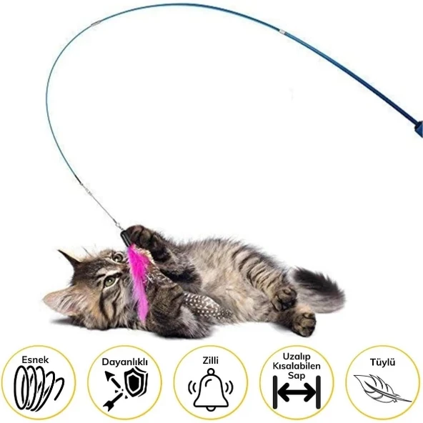 Teleskopik Zilli Ve Tüylü Kedi Oyuncağı - Resim 2