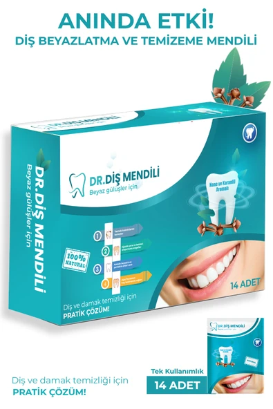 Dr. Diş Mendili Nane - Karanfil Özlü Diş Beyazlatma ve Diş Temizleme Mendili 14'lü