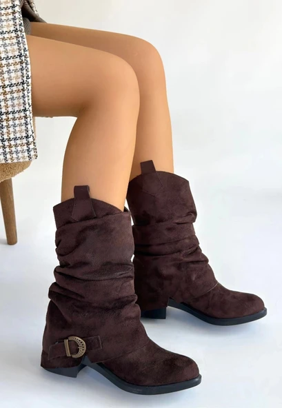 BİÇOMİ Canty Kahverengi Süet Körüklü Topuklu Çizme - Resim 3