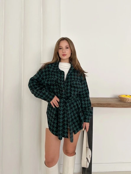 Uzun kaşe gömlek petrol yeşili st255812 - 3