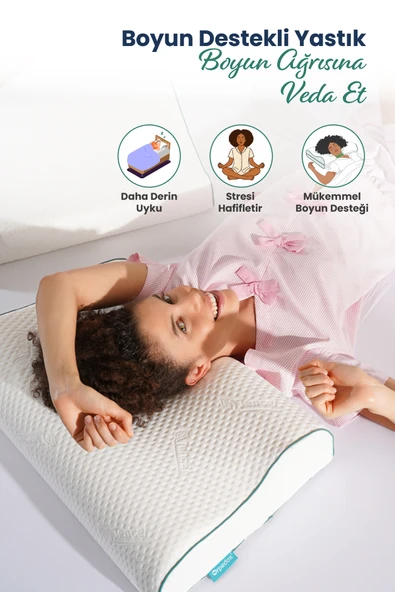 Orta Yüksek Boyun Destekli Ortopedik Visco Yastık 60x40x12-8cm - 3