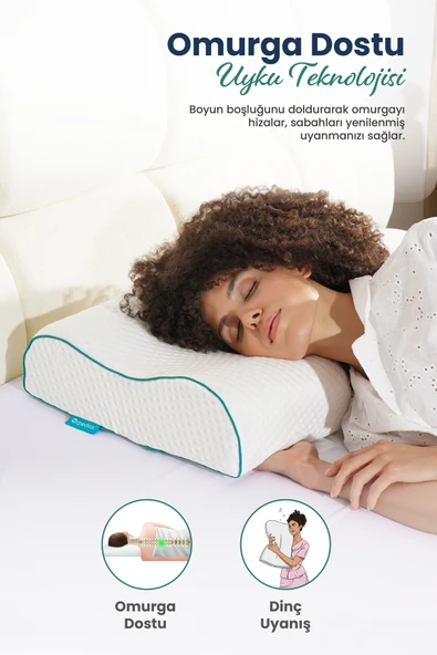 Yüksek Çift Boyun Destekli Ortopedik Visco Yastık 60x40x14-12cm - 2
