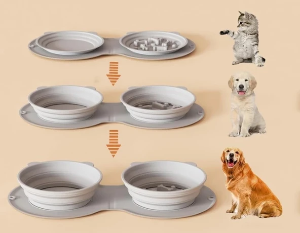 Mikopet Katlanabilir İkili Mama ve Su Kabı - 3