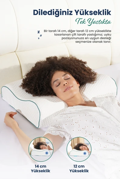 Yüksek Çift Boyun Destekli Ortopedik Visco Yastık 60x40x14-12cm - 7