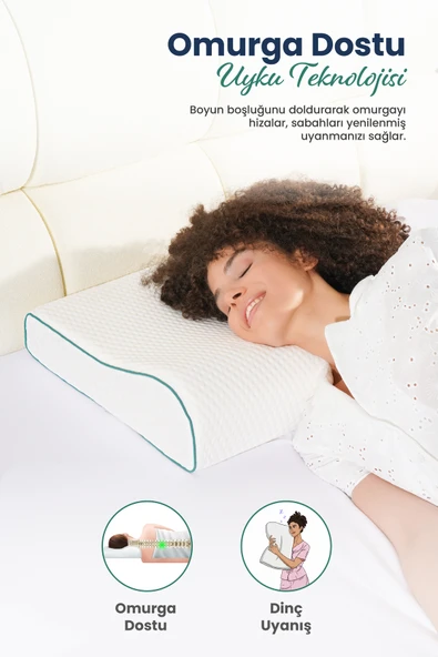 Çift Boyun Destekli Ortopedik Visco Yastık 52x32x12-10cm - 2
