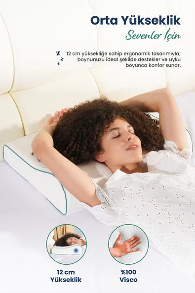 Çift Boyun Destekli Ortopedik Visco Yastık 52x32x12-10cm - 5