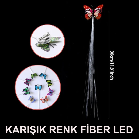 Led Fiber Optik Işıklı Kelebek Saç Klipsi - 4