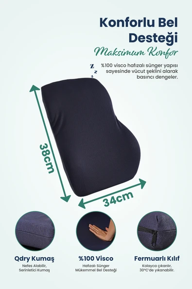 Anatomik Ortopedik Visco Bel Destek Yastığı Kilitli Sabitleme Lastiği, Ofis, Araba - 6