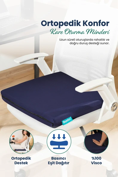 Kare Ortopedik Visco Oturma Minderi – Bel, Basen ve Baldır Destekli %100 Visco Minder - 45x43x6cm