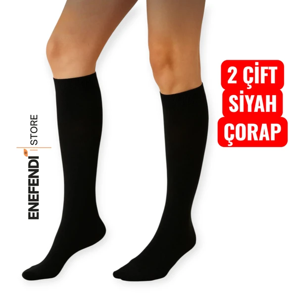 2ÇİFT ANNE ÇORABI DİZALTI KALIN SICAK LİKRALI ESNEK YÜNLÜ RAHAT ÇORAP 36-40 SİYAH HEDİYE ürün görseli