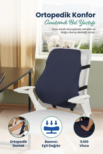 Anatomik Ortopedik Visco Bel Destek Yastığı Kilitli Sabitleme Lastiği, Ofis, Araba
