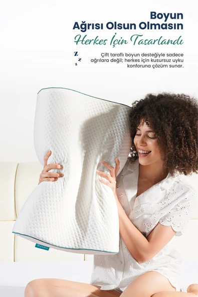 Yüksek Çift Boyun Destekli Ortopedik Visco Yastık 60x40x14-12cm - 4