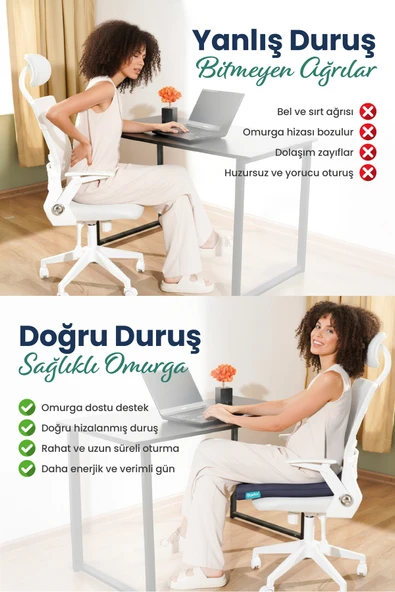 Kare Ortopedik Visco Oturma Minderi – Bel, Basen ve Baldır Destekli %100 Visco Minder - 45x43x6cm - 2