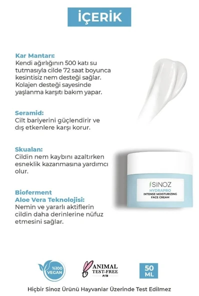 Sinoz Hydrapro Nemlendirici Yüz Kremi 50 ML - Resim 4
